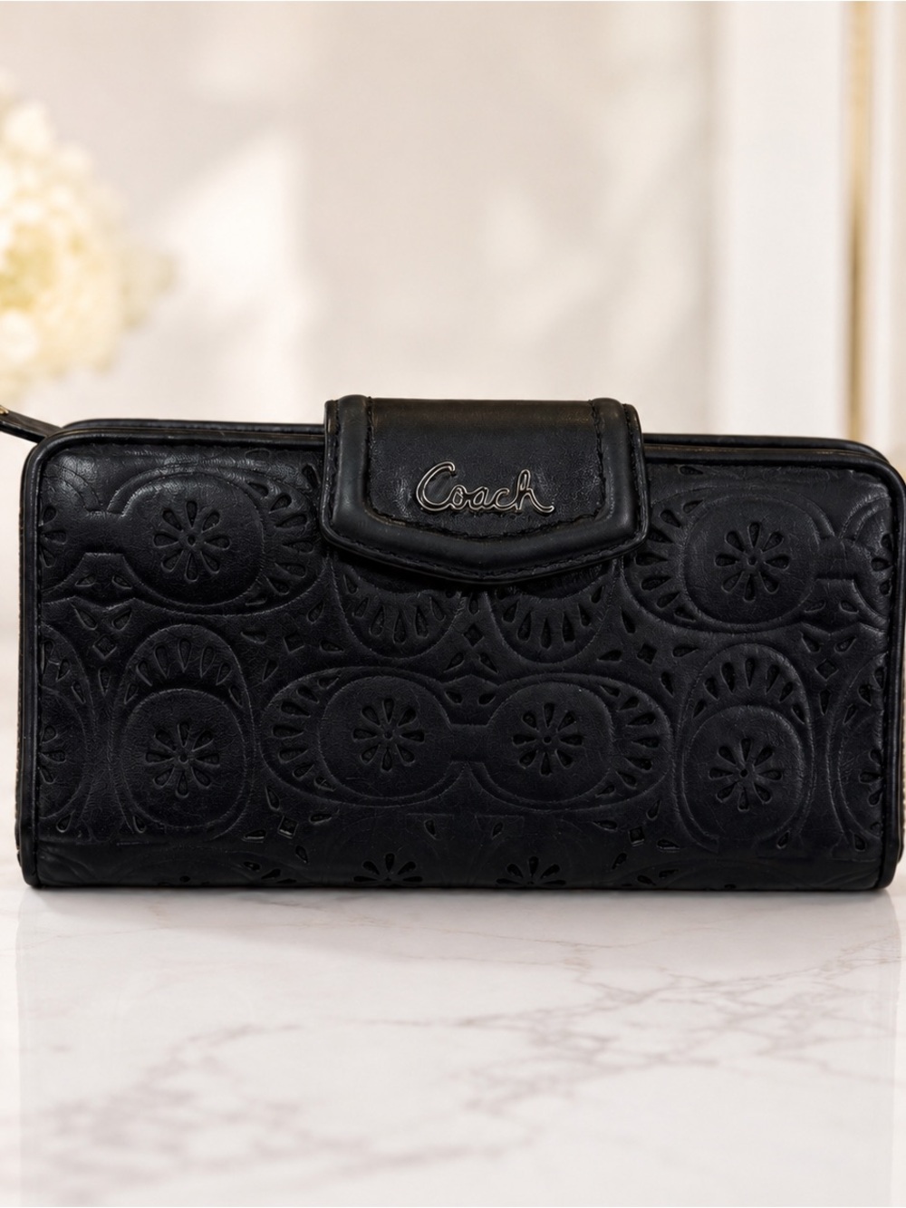 Coach Black Embossed Leather Wallet